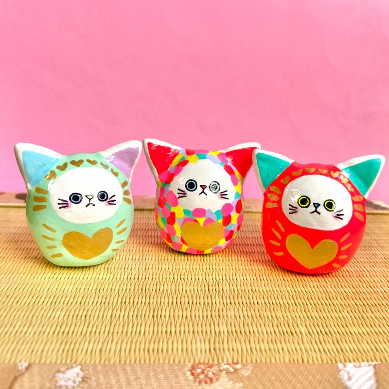 Heart Maneki Neko Right [Small] Fluorescent Orange - ของวางตกแต่ง - ดินเหนียว สีส้ม