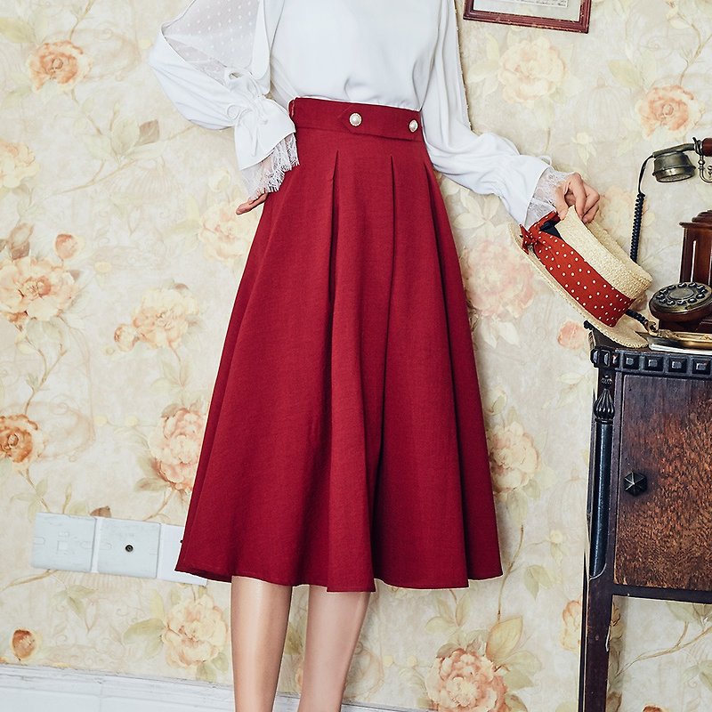 2019女裝春季穿搭 可拆卸腰袢半身裙 YHC9135 - 裙子/長裙 - 聚酯纖維 紅色