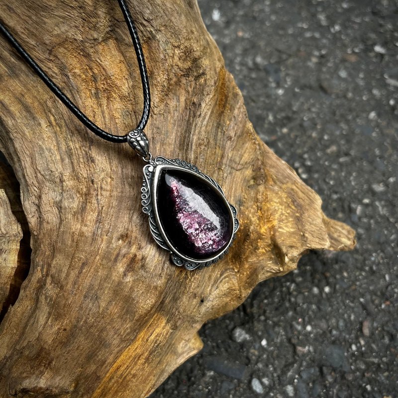 Xiyingyao 925 Silver Purple Mica Lepidolite Necklace Lepidolite Necklace Ethnic Retro Style - สร้อยคอ - เงินแท้ สีเงิน