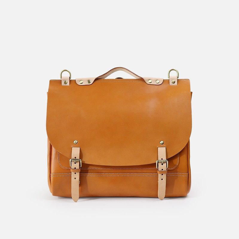 Carpenter line LINE ARTISANAL vegetable tanned cowhide Cambridge backpack briefcase post difference female bag leather backpack - กระเป๋าเป้สะพายหลัง - หนังแท้ สีนำ้ตาล