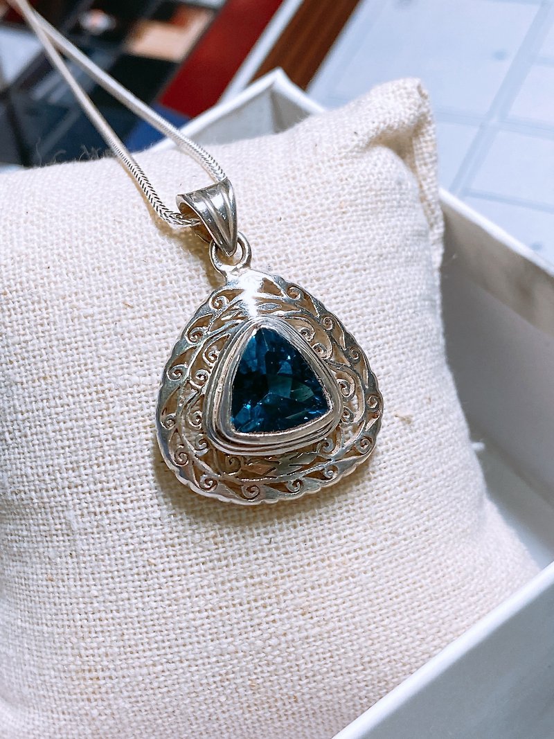Friends of the Sea Natural London Blue Topaz Pendant Nepalese Traditional Craft Handmade