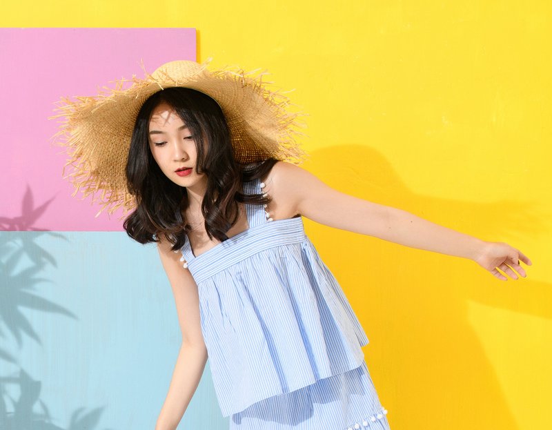 【joliememe】湖畔時光 無袖上衣Stripe Cotton Sleeveless Top - 背心/無袖上衣 - 棉．麻 藍色