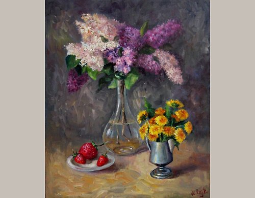 AmazingPaintingsIrina Canvas Painting Flowers Lilac Original Art Bouquet in vase Floral Still life