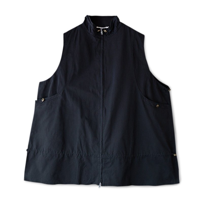 【Simply Yours】抽繩口袋長版背心 黑F - 背心/無袖上衣 - 棉．麻 黑色