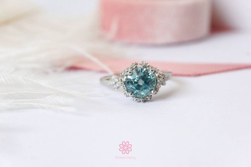 roseandmarry Natural Blue Zircon 2cts Silver925 ring, Promise ring, birth stone, gift for her