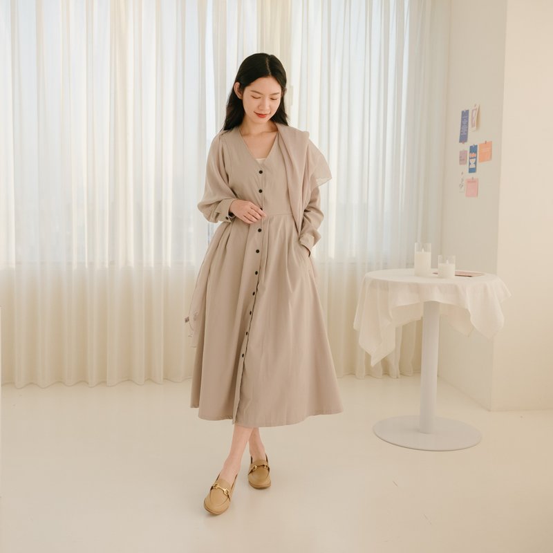 經典鞋款・秋冬必備 席恩 微跟樂福鞋 奶茶 - 其他女皮鞋 - 真皮 卡其色