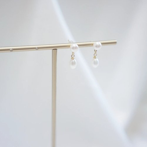Né jewelry & life 雙珠珍珠耳墜耳環 / 無耳洞耳夾