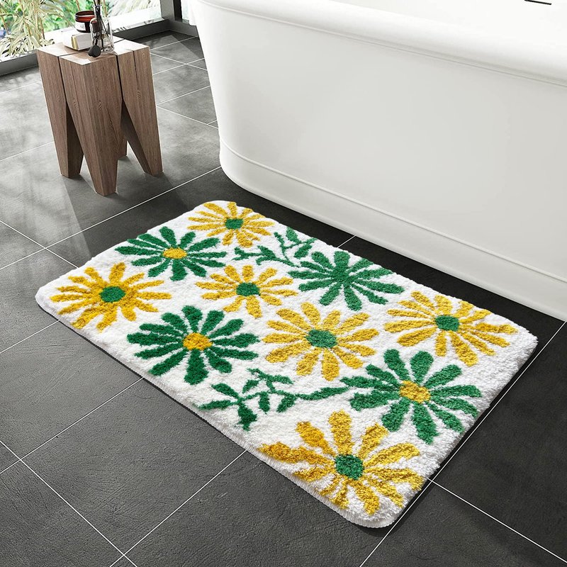 Colorful Flowers Bath Mat Cute Soft Absorbent Non-slip Bathroom Rug Floor Pad - พรมปูพื้น - เส้นใยสังเคราะห์ หลากหลายสี