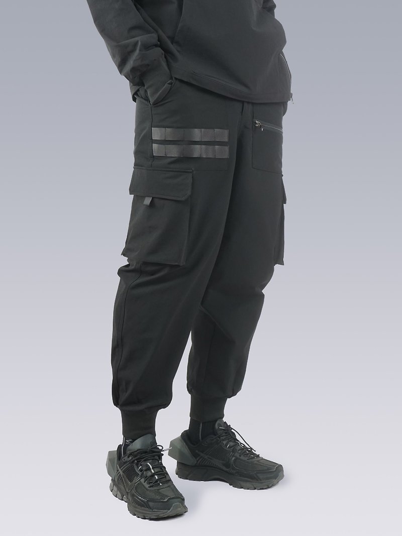 Functional overalls men's trendy brand Lun small feet long pants Guochao casual multi-pocket trousers - กางเกงขายาว - เส้นใยสังเคราะห์ สีดำ