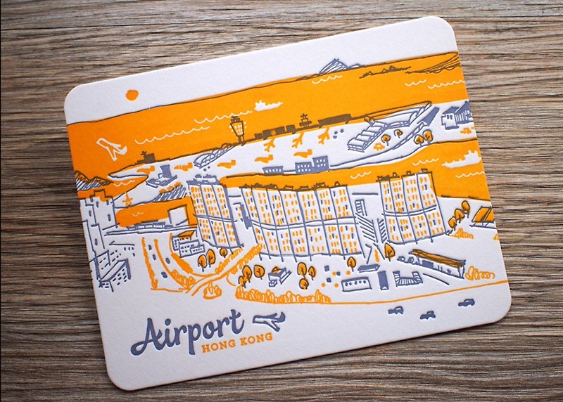 Hong Kong Letterpress Postcard - Airport - การ์ด/โปสการ์ด - กระดาษ หลากหลายสี