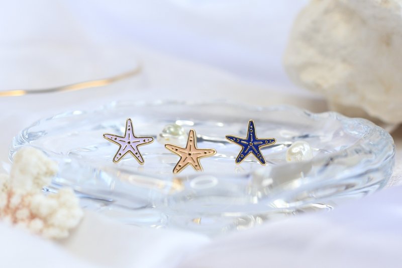 海星 Starfish 海洋生物 夾式耳環 手工飾品 生日禮物 紙盒包裝 - 耳環/耳夾/耳骨夾 - 琺瑯 多色