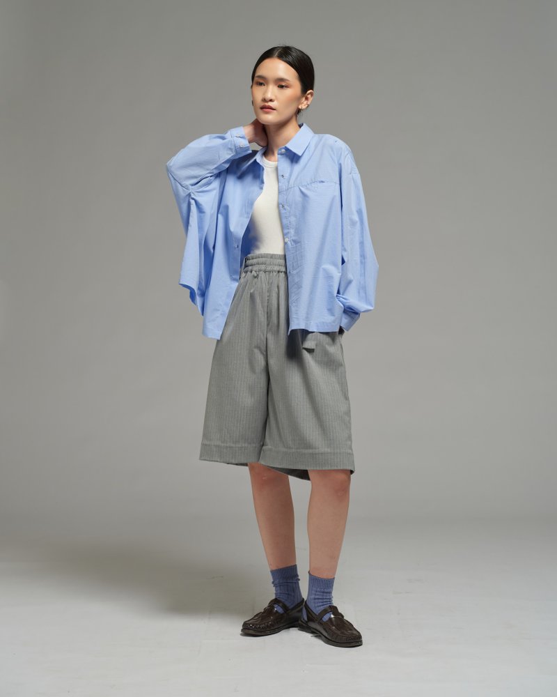 Unisex: Asymmetrical Shirt (Placid Blue) - 女襯衫 - 棉．麻 藍色