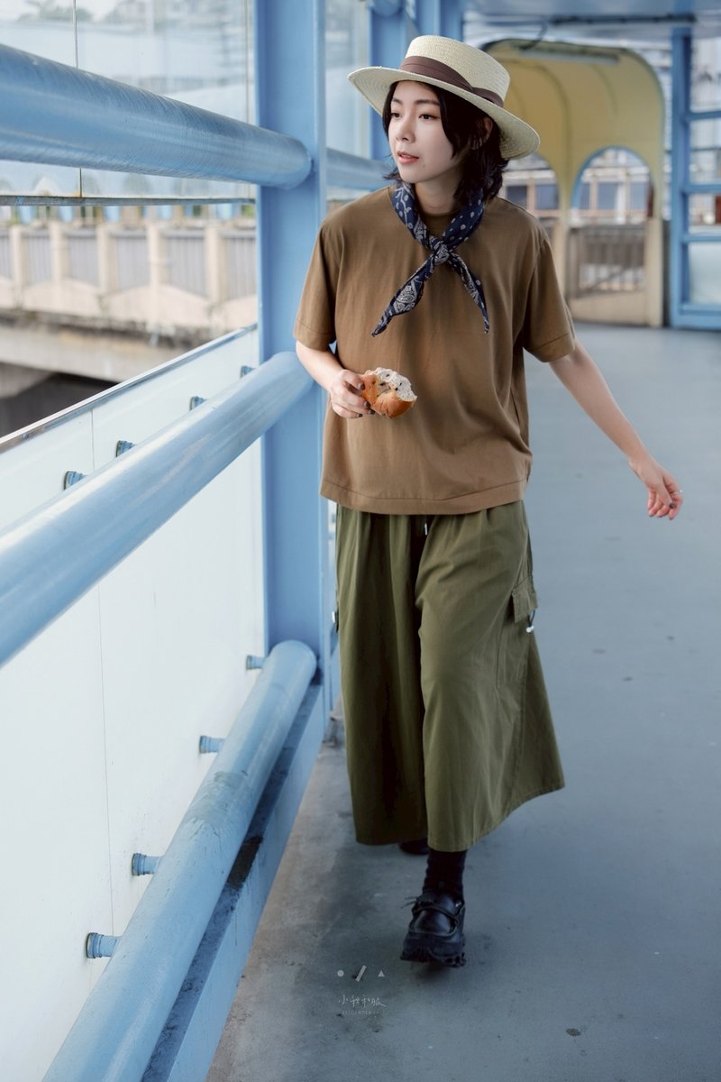 追風少年側袋寬口八分褲 - 3色 - 追風綠 - 女長褲 - 棉．麻 綠色