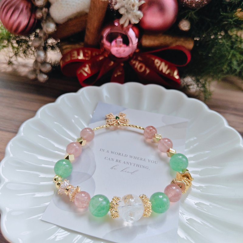 聖誕款B【白阿塞x草莓晶x綠草莓晶水晶手鏈 】好人緣 - 手鍊/手環 - 水晶 綠色