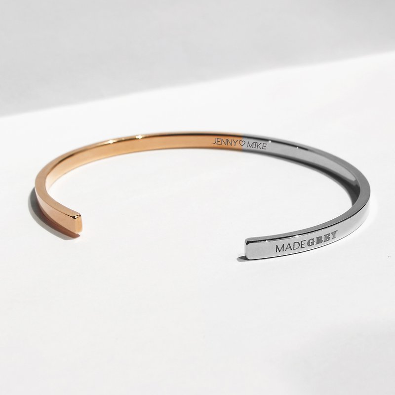 Personalized Cuff Bracelet for Two-Tone Minimal Cuff Bracelet - สร้อยข้อมือ - โลหะ สีเงิน