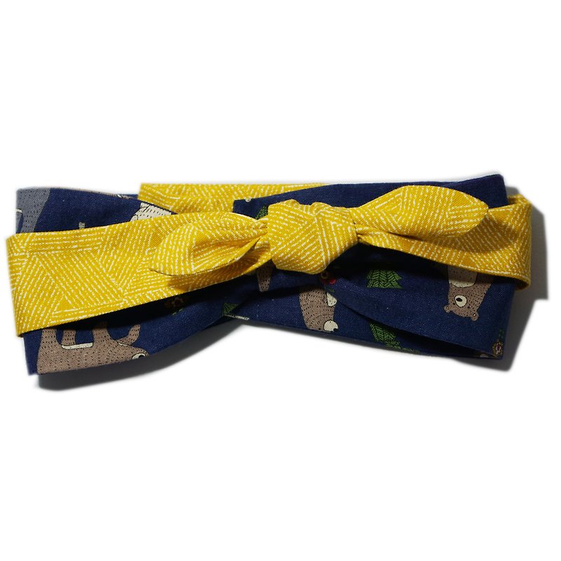 Deer Lita original design Japan imported cotton and linen hair band cute cute bear spell yellow multi-function scarf headband - ที่คาดผม - ผ้าฝ้าย/ผ้าลินิน 