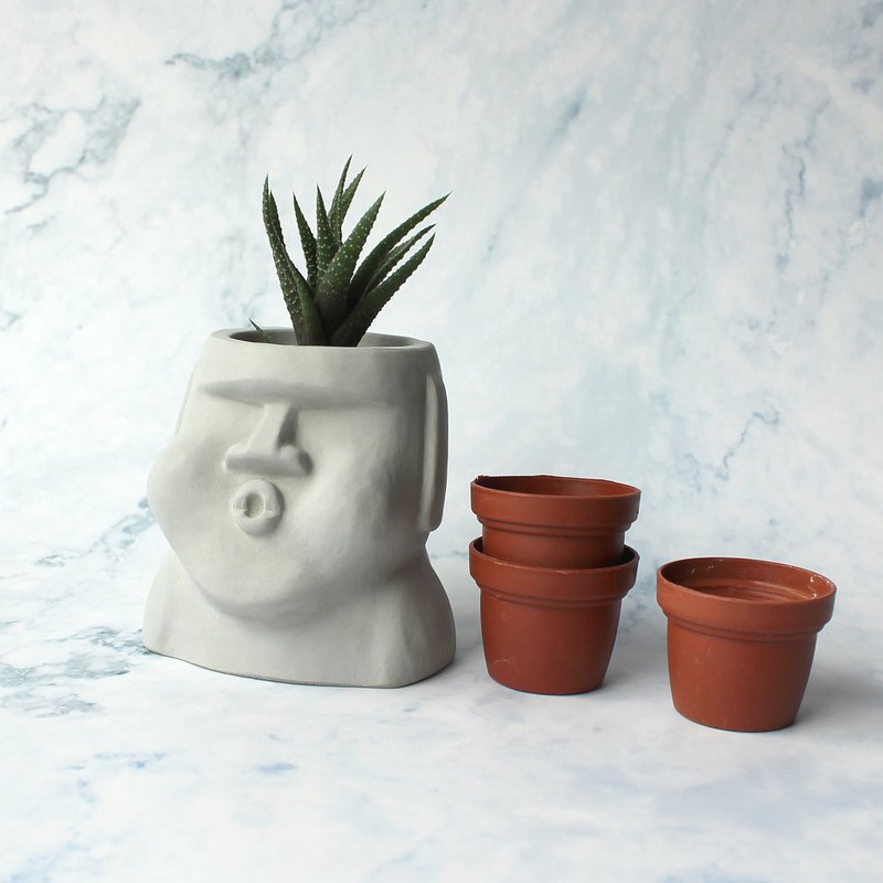 Cement Moai －Pumpy Moai Moai Basin Straight-in 1” Basin - ตุ๊กตา - ปูน สีเทา