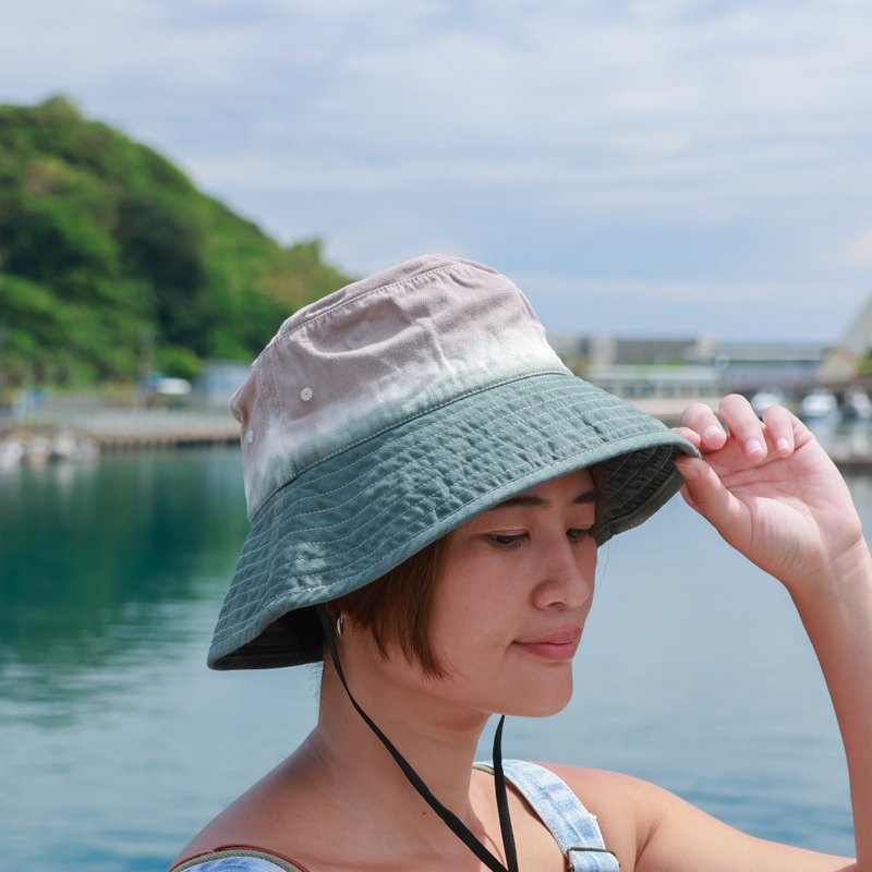 Lin Ni's hand-dyed sun-visible hiking hat/adjustable hat rope/ventilated sun protection/hand-dyed by craftsmen - หมวก - ผ้าฝ้าย/ผ้าลินิน สีเขียว