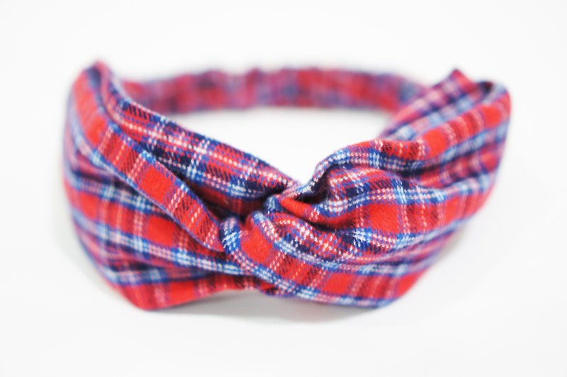 (Autumn and winter) Scottish plaid / handmade elastic headband - เครื่องประดับผม - ผ้าฝ้าย/ผ้าลินิน สีแดง