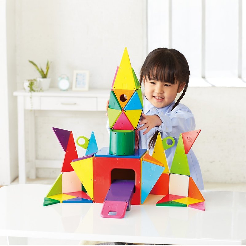 益智磁性積木BASIC系列-平面積木豪華組(附吸附板)/磁力積木 - 嬰幼兒玩具/毛公仔 - 其他材質 多色