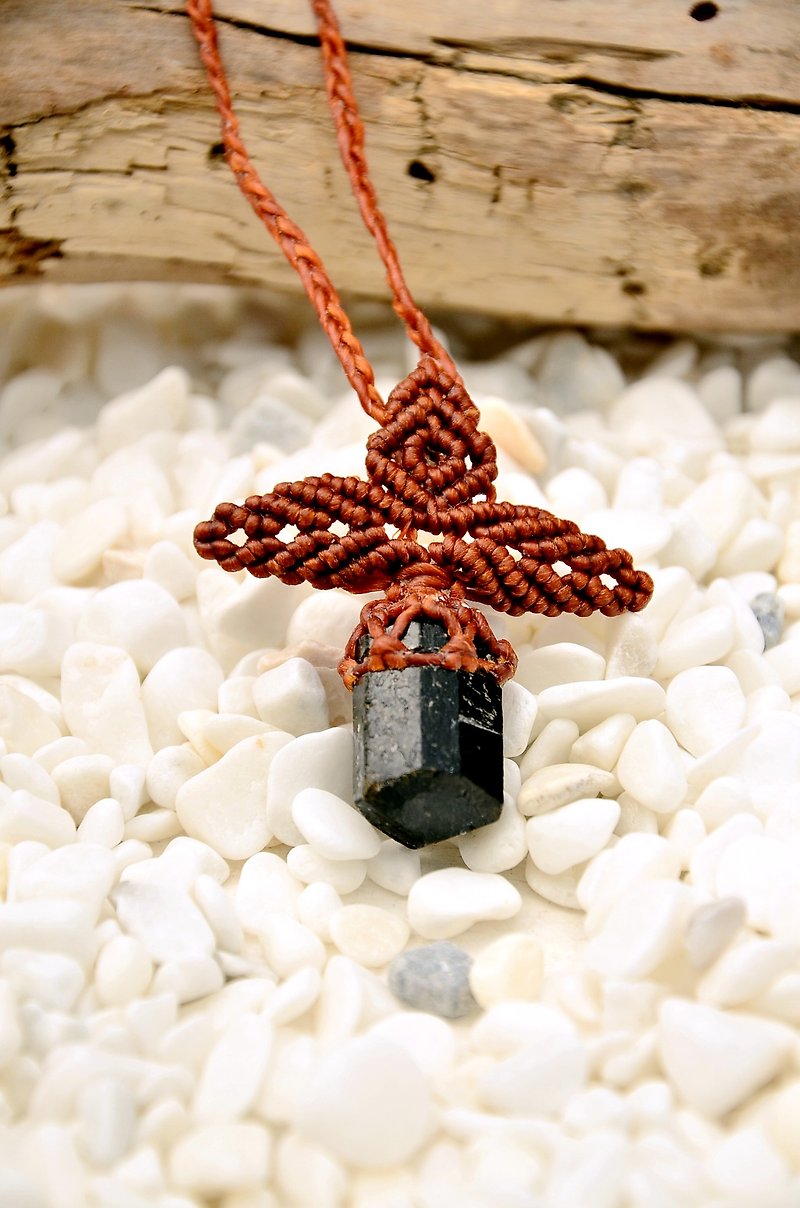 電氣石/碧璽-手制花邊編織項鍊 - 項鍊 - 寶石 黑色