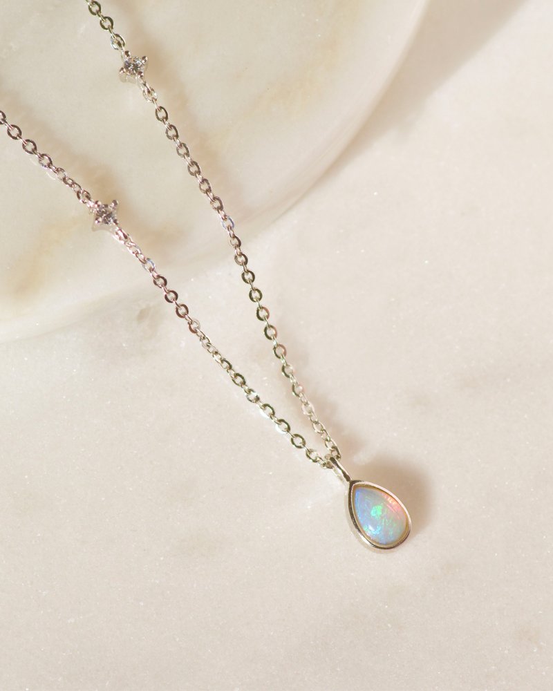 Water Drop Opal Necklace - Sterling Silver - Stone- Opal - สร้อยคอ - เครื่องเพชรพลอย 