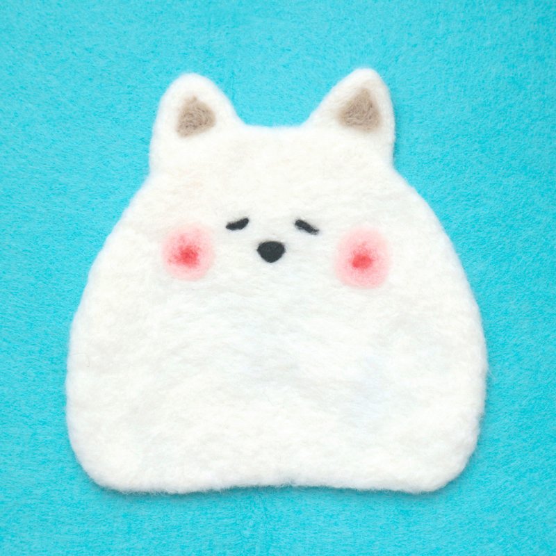 Heart-warming Samoyed Coaster | Original handmade wool felt - Coasters - Wool 