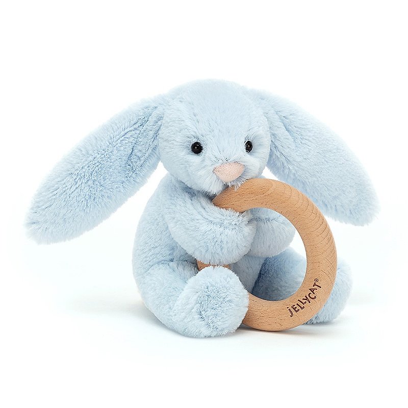 風鈴玩偶固齒器 寶貝藍兔 Bashful Blue Bunny Wooden Ring Toy - 嬰幼兒玩具/毛公仔 - 其他材質 藍色