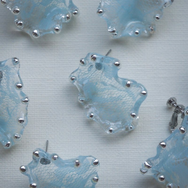 UNEUNE - 耳環/耳夾 - 樹脂 藍色