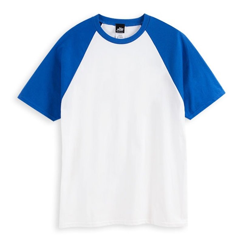 Baseball Short Sleeve T-Shirt-White Blue - เสื้อยืดผู้ชาย - ผ้าฝ้าย/ผ้าลินิน สีน้ำเงิน