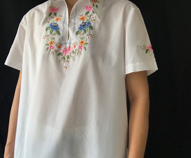 Classic hand-embroidered short-sleeved shirt - Shop homiselects