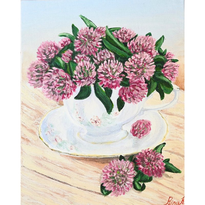 粉紅三葉草花卉靜物原創藝術品手繪 作者 RinaArtSK - 壁貼/牆壁裝飾 - 其他材質 多色