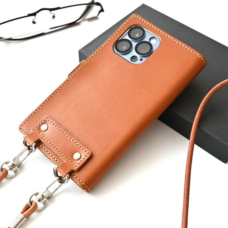 全機種対応 手帳型 スマホケース 本革 【オイルレザー スマホショルダー ver】 スマホストラップ 付き メンズ レディース プレゼント ギフト AC03M - 手機殼/手機套 - 真皮 咖啡色