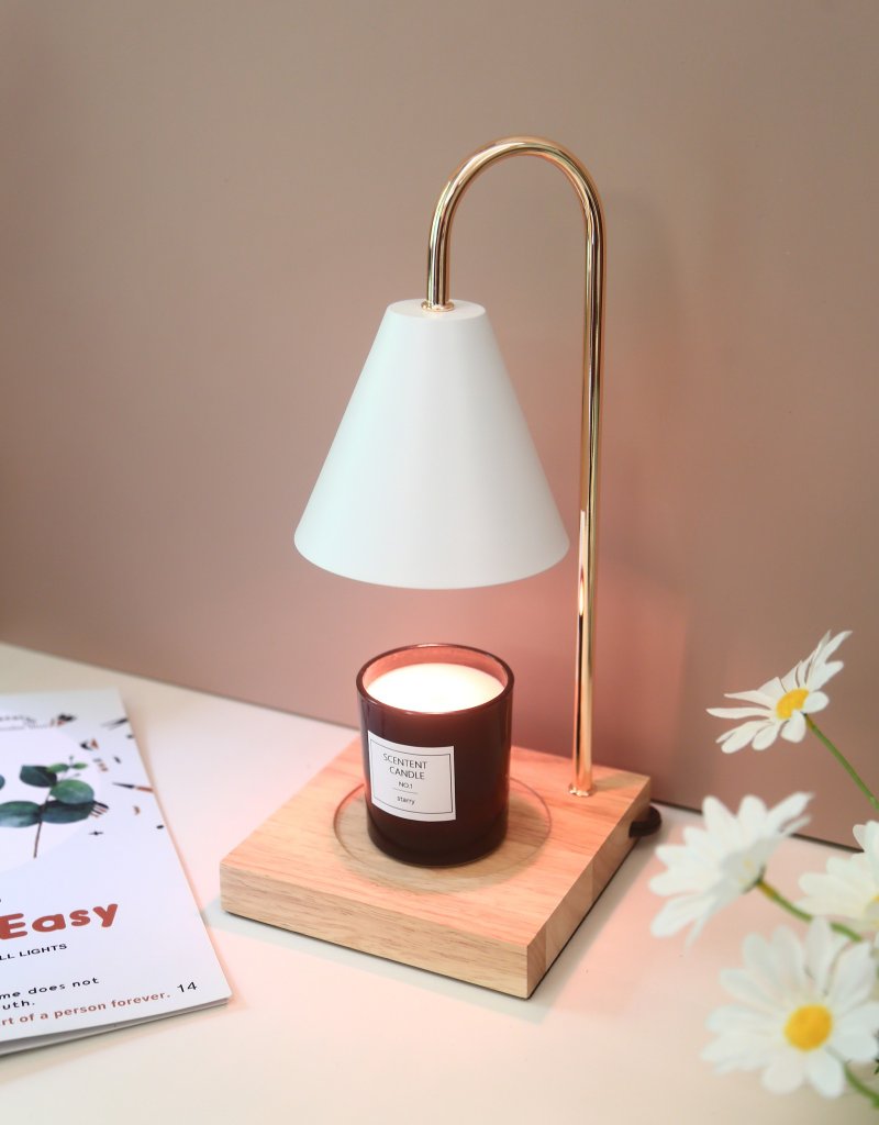 STARRY Fragrance Melting Wax Lamp - Nordic Style Oak Base (White) Timing/Dimming - โคมไฟ - โลหะ 