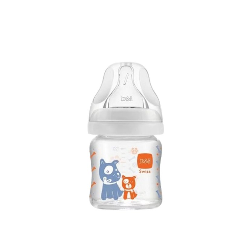 b&h Glass Bottle 120mL with Bahteat Teat (Dog) - Baby Bottles & Pacifiers - Other Materials Transparent