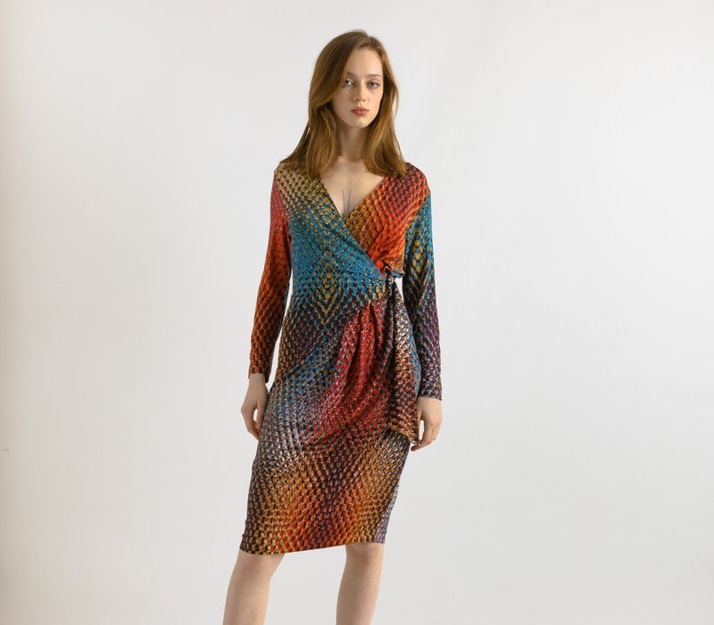 Vintage Escada V Deep Neck Abstract Pattern Romantic Print Woman Dress 36 7043 - 洋裝/連身裙 - 其他材質 多色