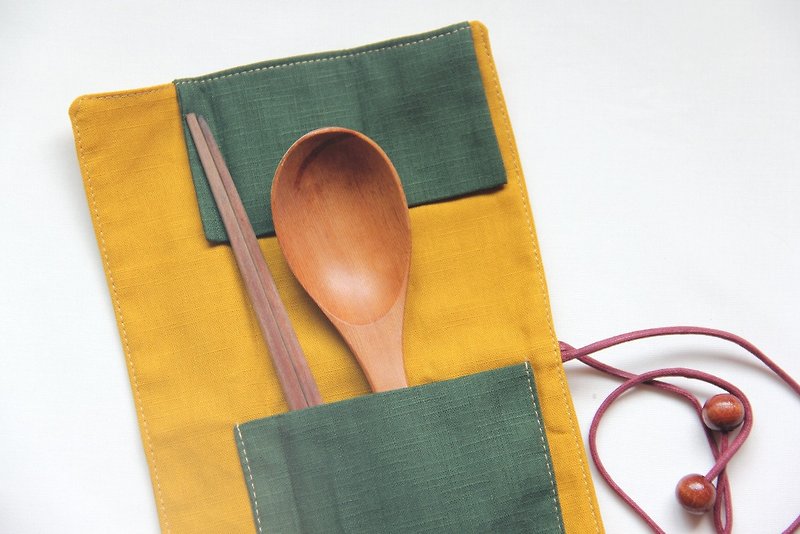 weimom's 芥末黃碰上墨綠 - 筆袋、筷套、環保餐具袋、布捲 ● 台灣製造-手作良品 - 筷子/筷架 - 棉．麻 黃色
