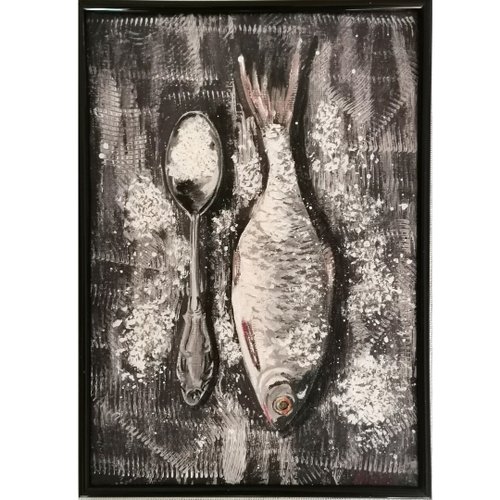 RinaArtSK 魚和鹽原創框架牆壁藝術廚房繪畫 RinaArtSK 設計