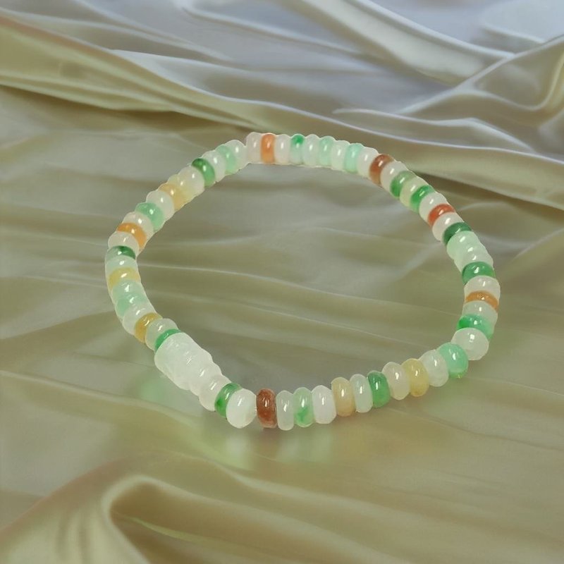 Ice type colorful jadeite hand beads | Natural Burmese grade A jadeite | Gifts - สร้อยข้อมือ - หยก หลากหลายสี