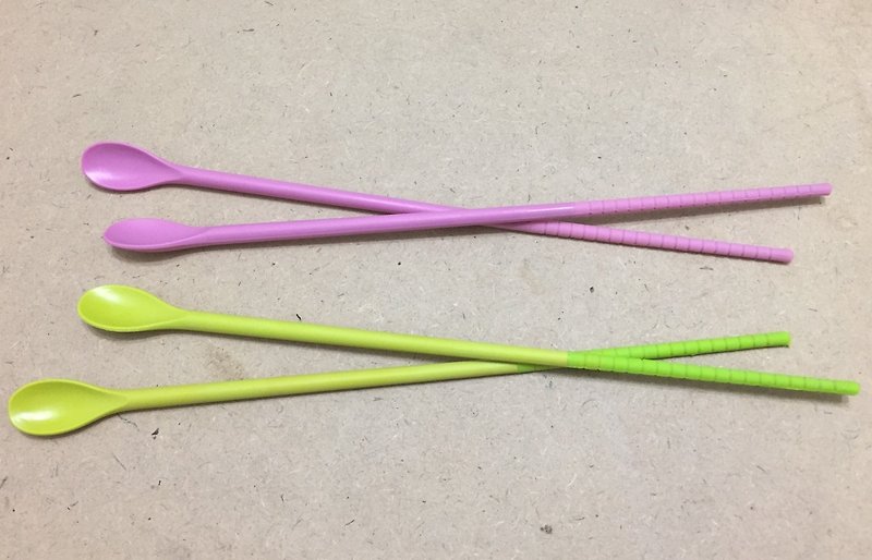 Long heat spoons chopsticks candy colors - green green, sweet powder (1 each) - Chopsticks - Waterproof Material 