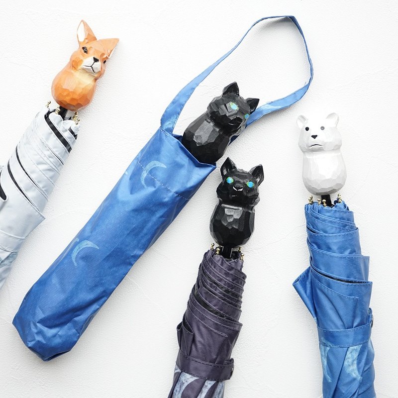 mini umbrella wood carving rabbit cat polar bear UV CUT 99.9% UPF 50+ - ร่ม - วัสดุกันนำ้ หลากหลายสี