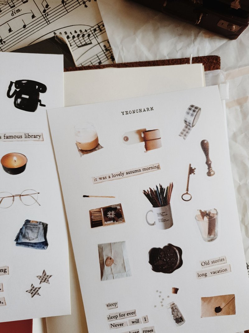 Still life photography stickers/ stationery and life - สติกเกอร์ - กระดาษ สีนำ้ตาล