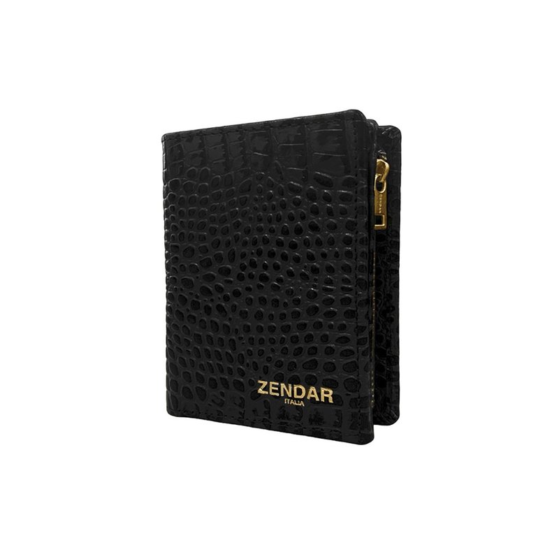 ZENDAR 限量1折 頂級小牛皮鱷魚紋拉鍊短夾 全新專櫃展示品 - 錢包/皮夾/長短夾 - 真皮 黑色