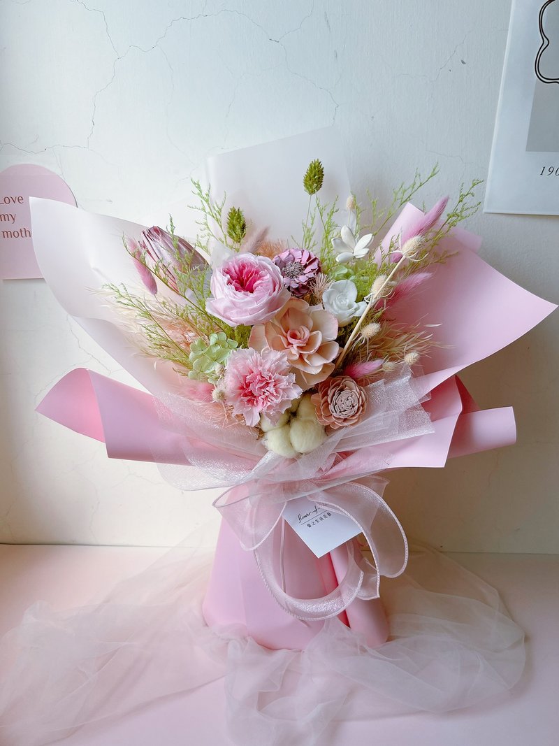 【flower-of-life】杏花粉永生花束 日本永生花 情人花束  生日 - 乾燥花/永生花 - 植物．花 粉紅色