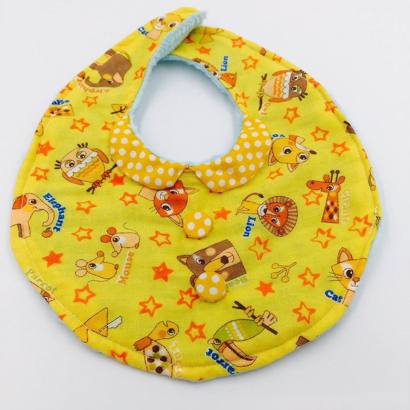 Round neck shape bib double yarn saliva towel design - ผ้ากันเปื้อน - ผ้าฝ้าย/ผ้าลินิน สีเหลือง