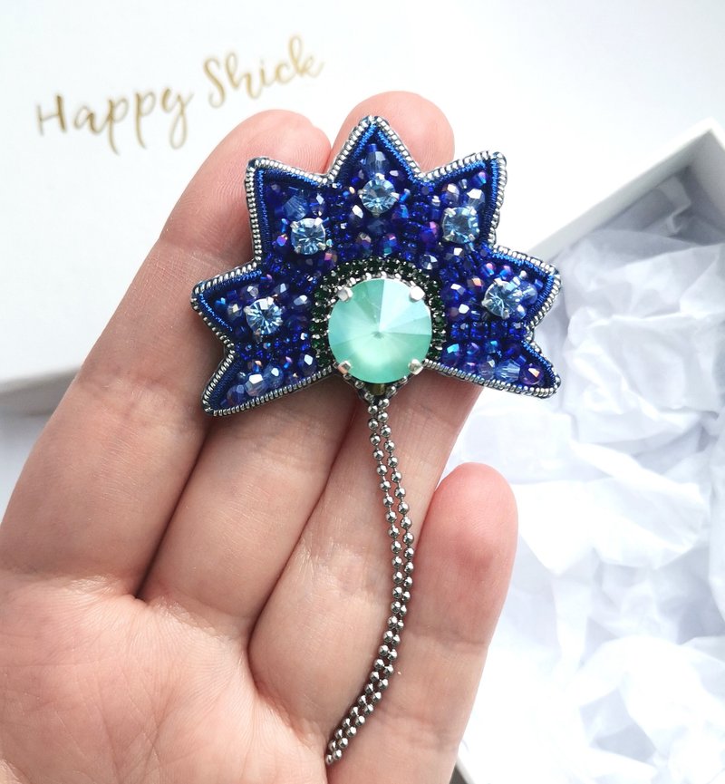 コーンフラワーブローチビーズ、ブルーフラワージュエリー - ブローチ - ガラス ブルー