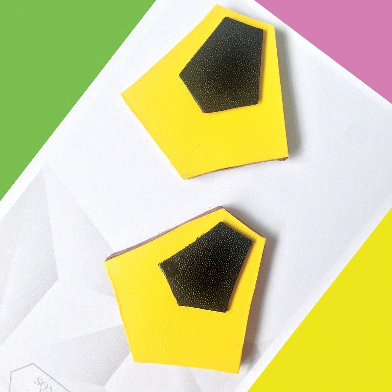 Geomertic Stud Leather Earrings - Earrings & Clip-ons - Genuine Leather Yellow