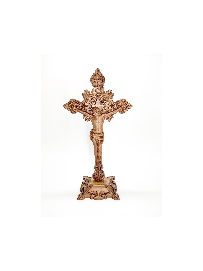 スタンド上の木製十字架 高さ 18 cm - ウォールデコ・壁紙 - 木製 