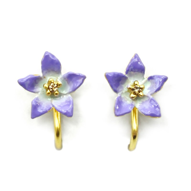 Kikyou Clip Earring / bellflower Clip-On EA074 - Earrings & Clip-ons - Other Metals Purple