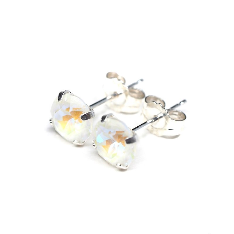 Sparkly White Swarovski Crystal Earrings, Sterling Silver, 6mm Round, 女士耳釘 - 耳環/耳夾 - 純銀 白色